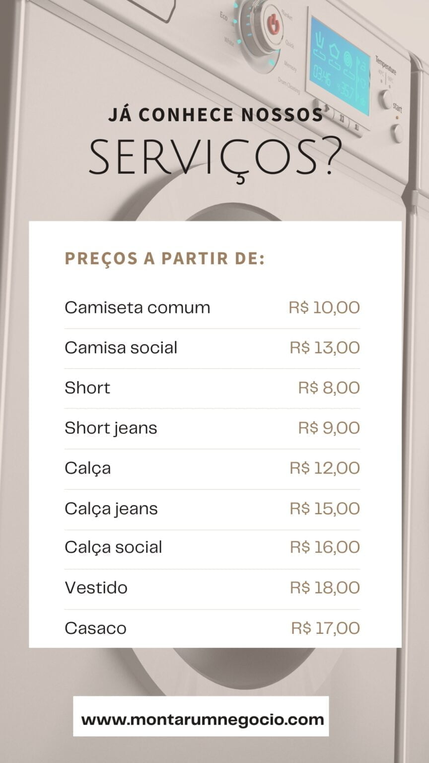 Tabela de preços de lavanderia Veja quanto cobrar